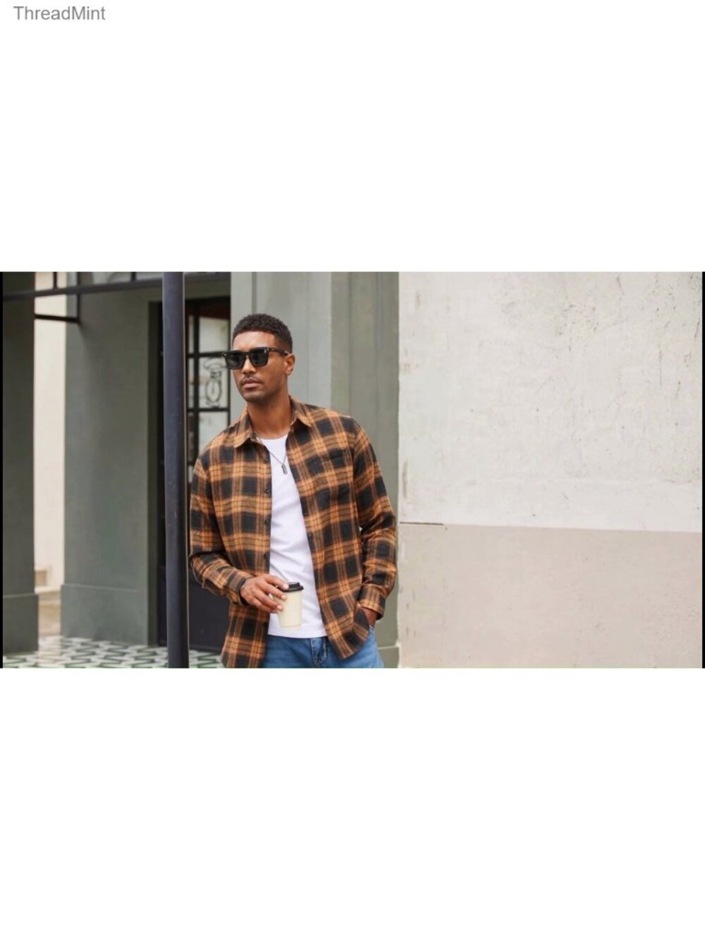 Men's Lightweight Flannel Shirt Long Sleeve Plaid Button Down with Pocket - Picture 5 of 6